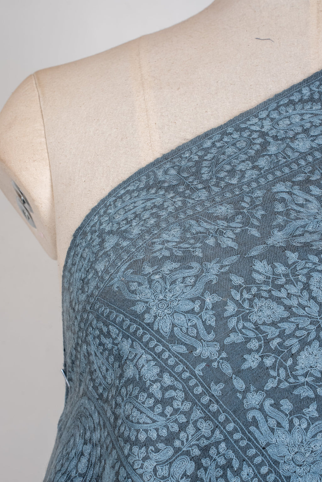Misty Azure Hand Embroidered Pure Pashmina Jamawar Shawl