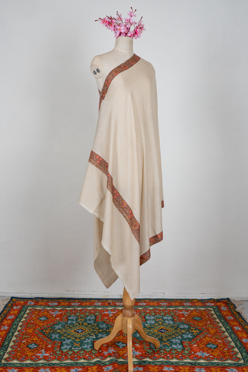 Ivory Ember Hand Embroidered Pure Pashmina Shawl