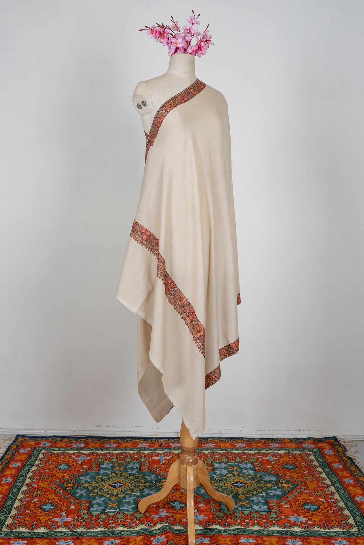 Ivory Ember Hand Embroidered Pure Pashmina Shawl