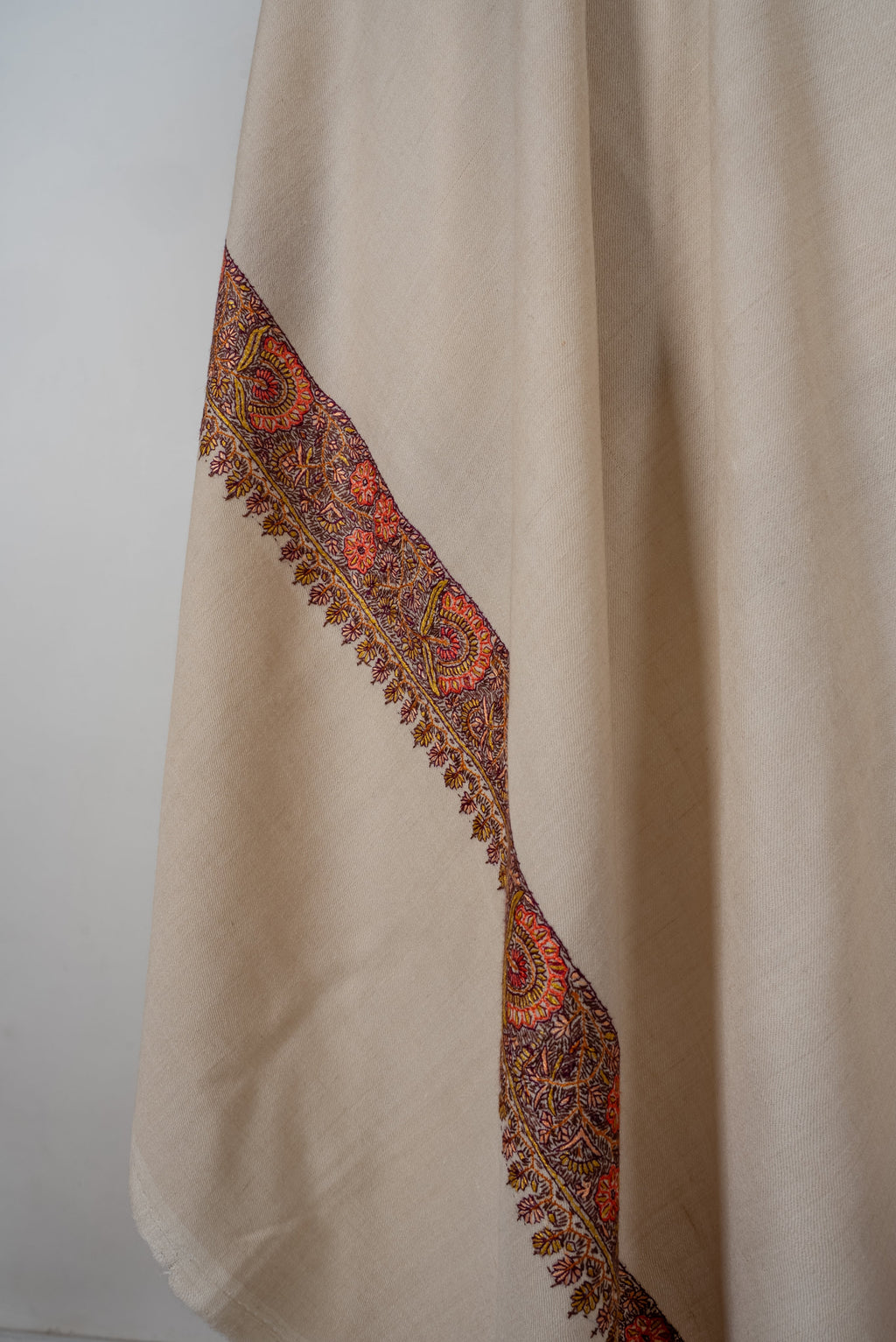 Ivory Ember Hand Embroidered Pure Pashmina Shawl