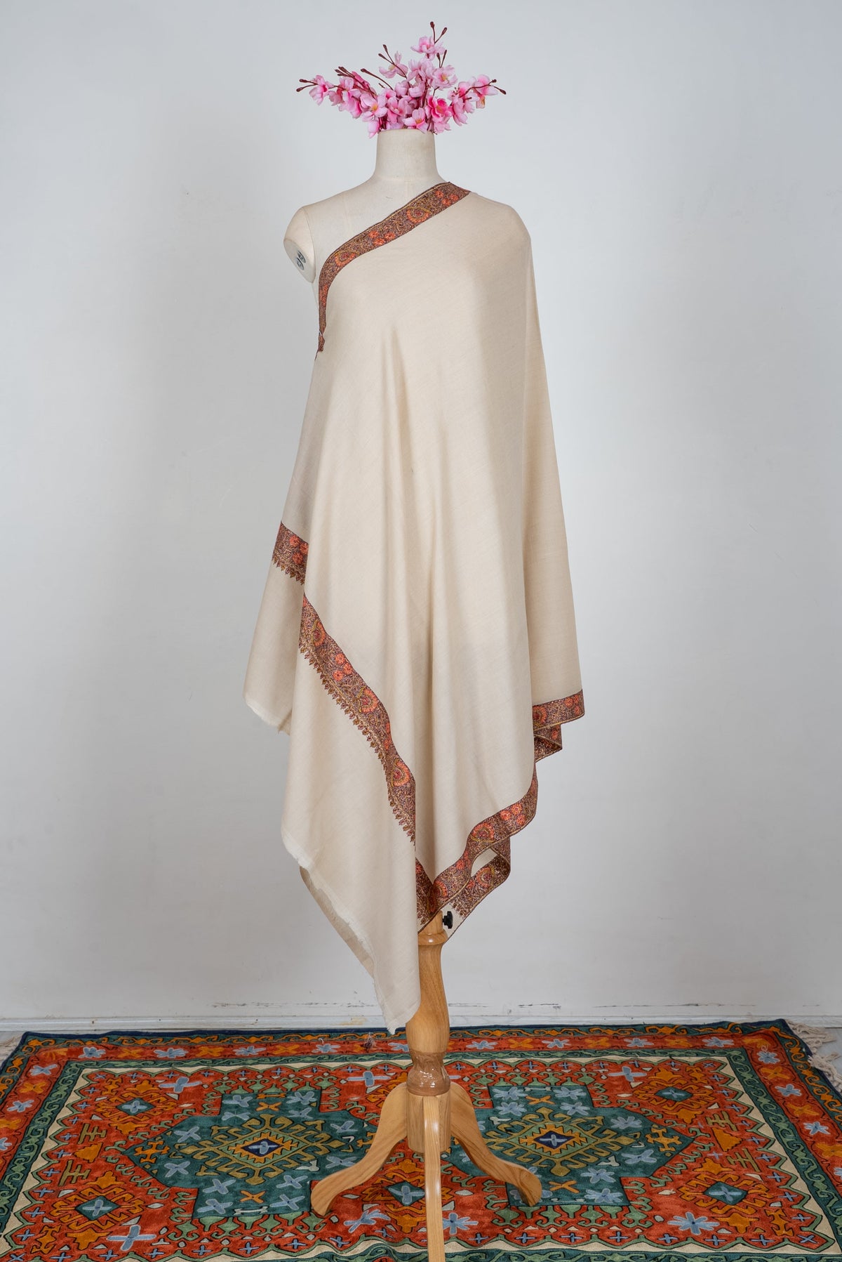 Ivory Ember Hand Embroidered Pure Pashmina Shawl