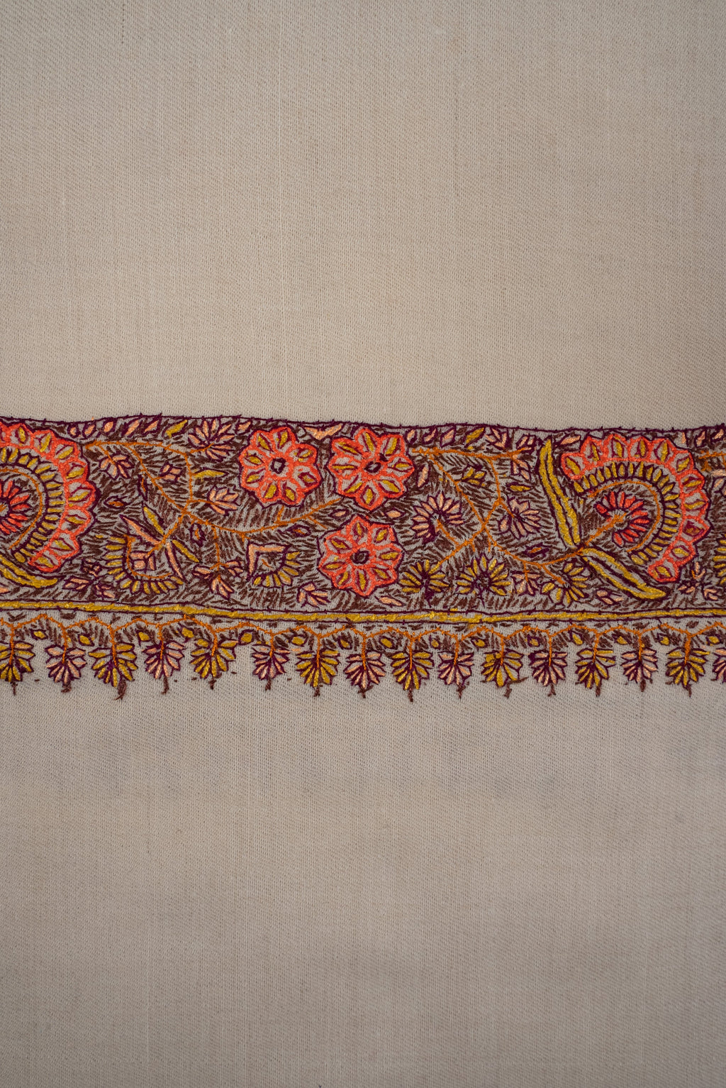 Ivory Ember Hand Embroidered Pure Pashmina Shawl