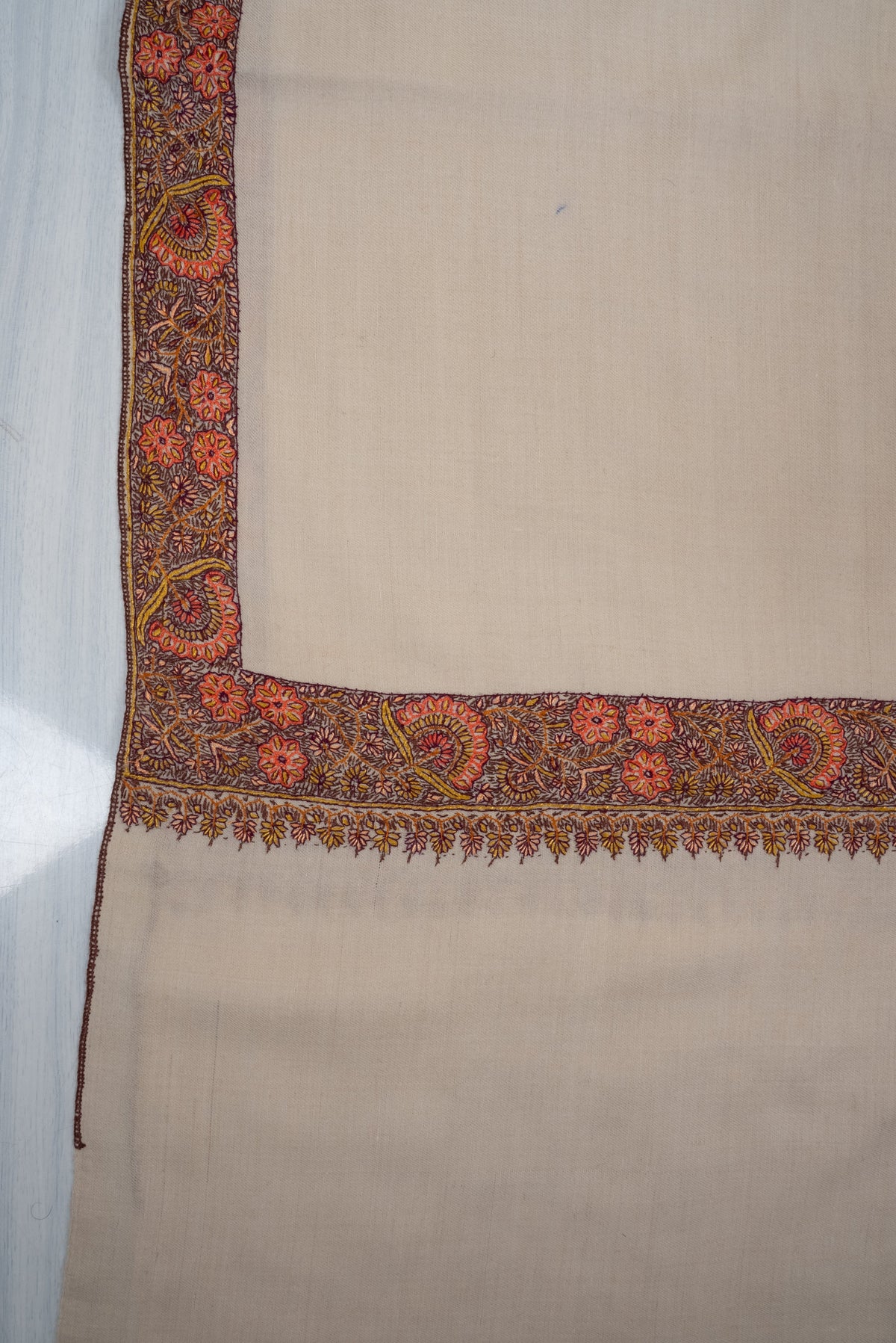 Ivory Ember Hand Embroidered Pure Pashmina Shawl