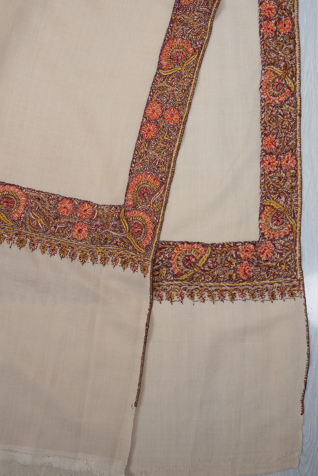Ivory Ember Hand Embroidered Pure Pashmina Shawl