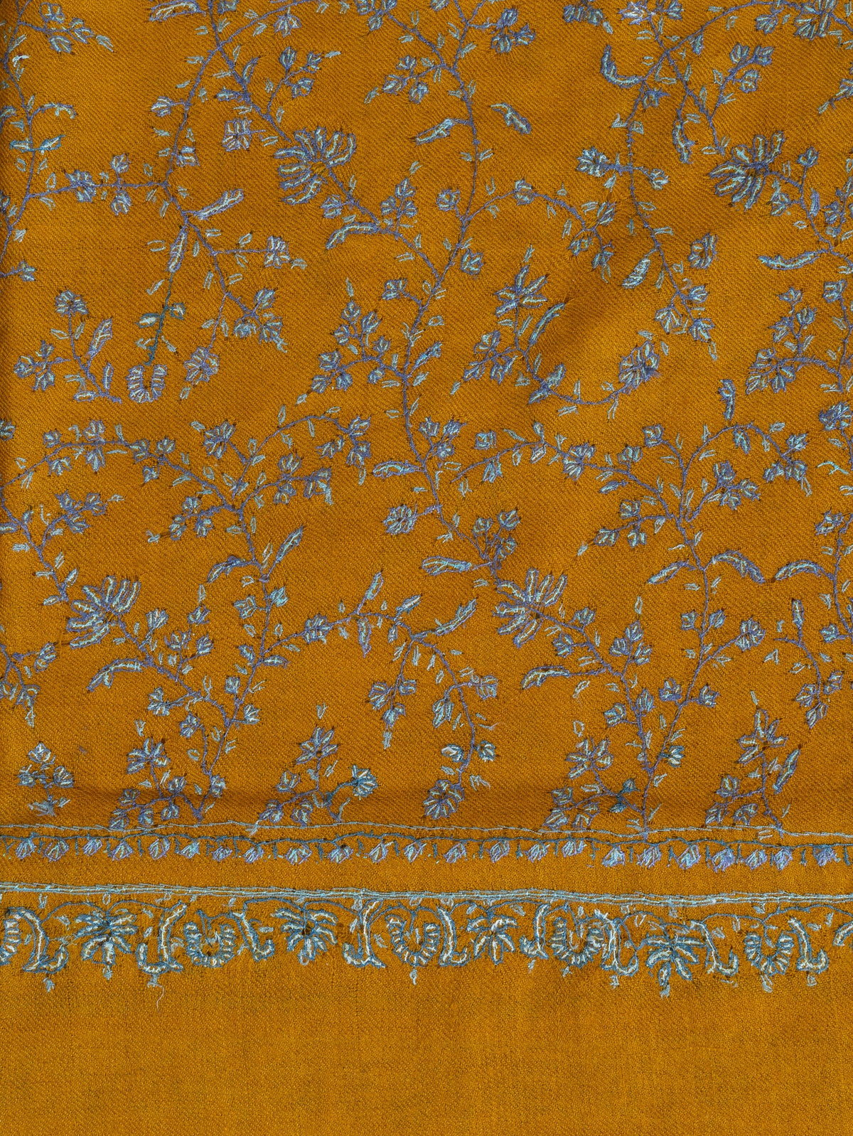 2.5 Yards: Sozni Hand Embroidered Pashmina: Mustard Garden All Over Embroidery