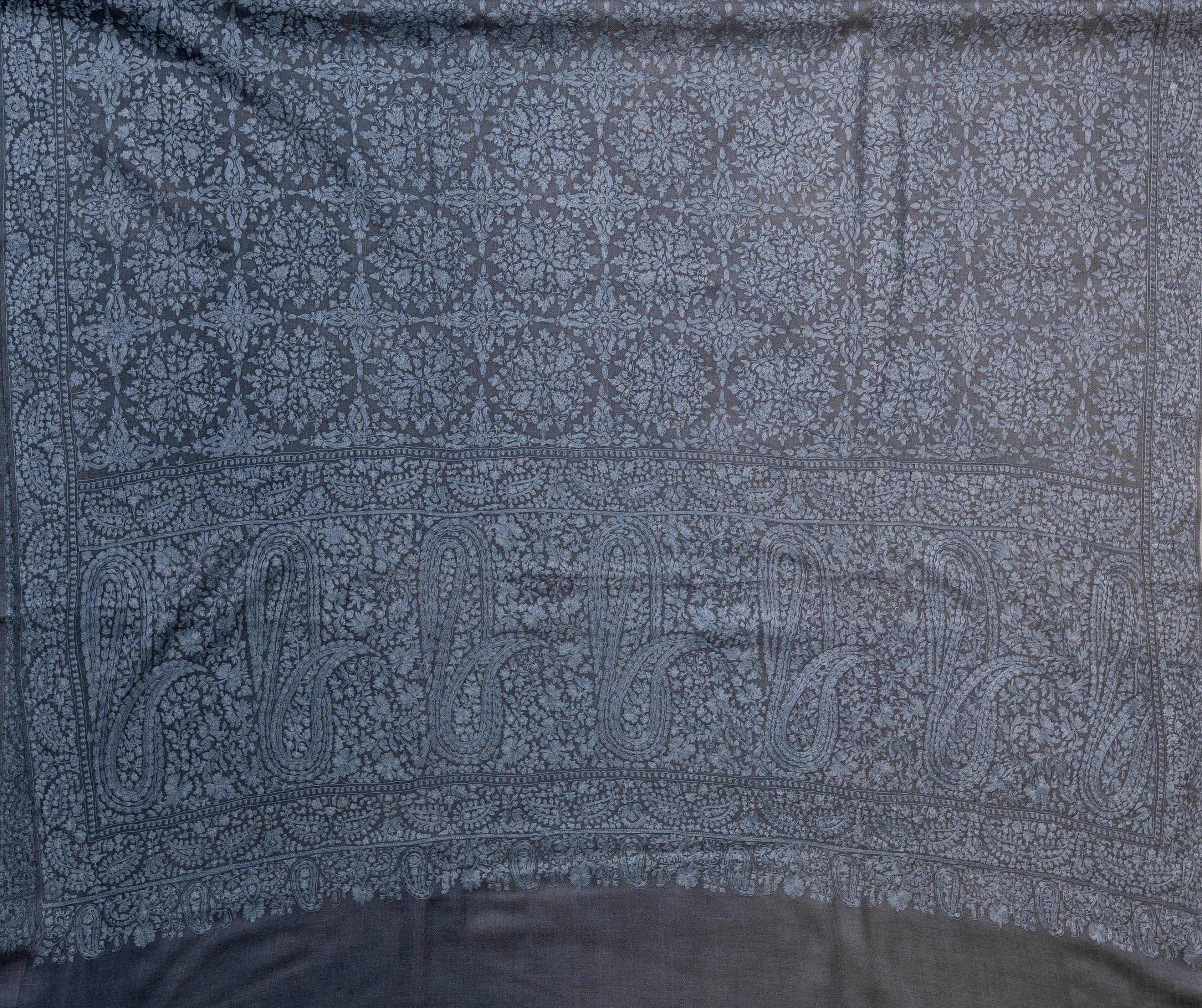 Misty Azure Hand Embroidered Pure Pashmina Jamawar Shawl