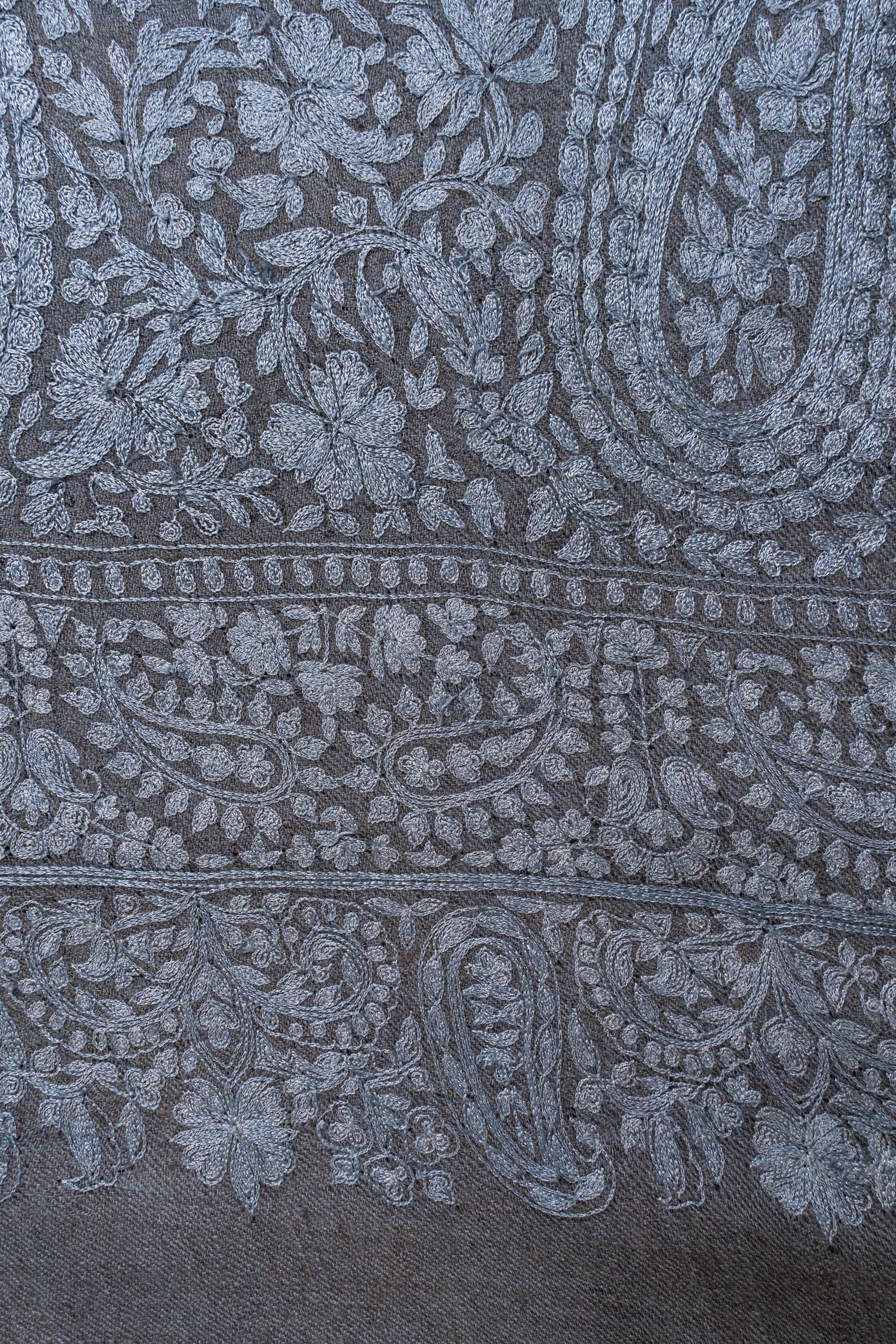 Misty Azure Hand Embroidered Pure Pashmina Jamawar Shawl
