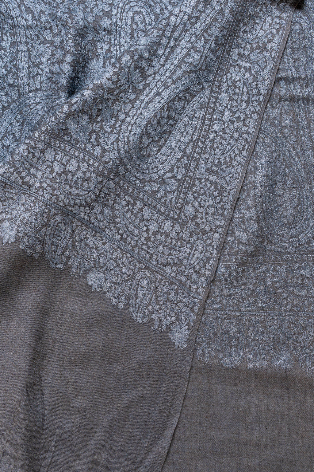 Misty Azure Hand Embroidered Pure Pashmina Jamawar Shawl
