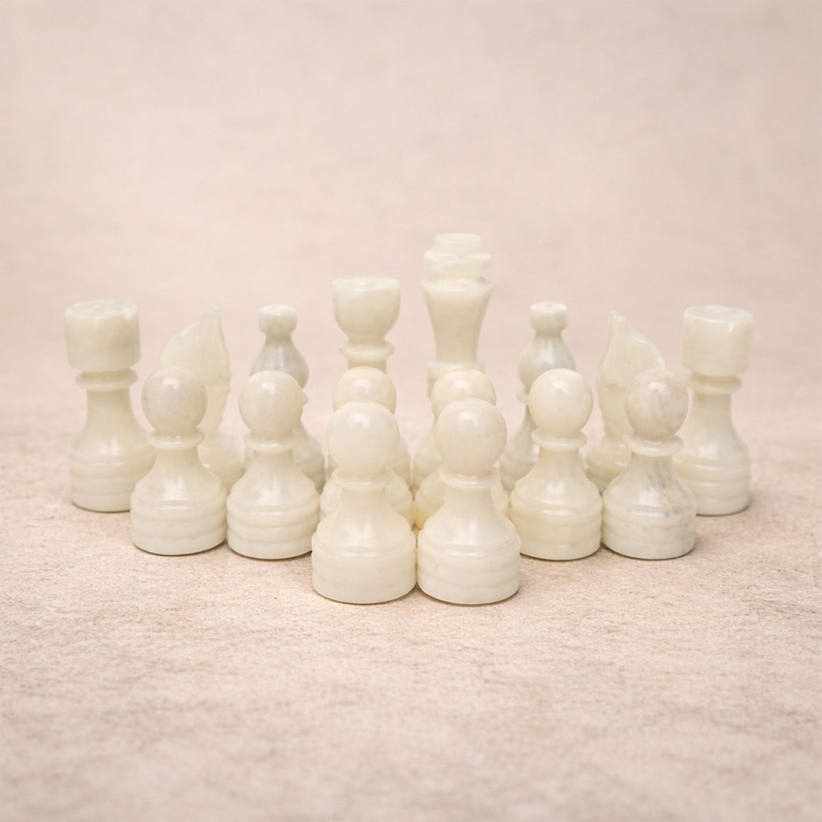 White Grey Marble Chess Pieces 12 to 16 Inches Board - High Quality Handmade (Pieces Only)
