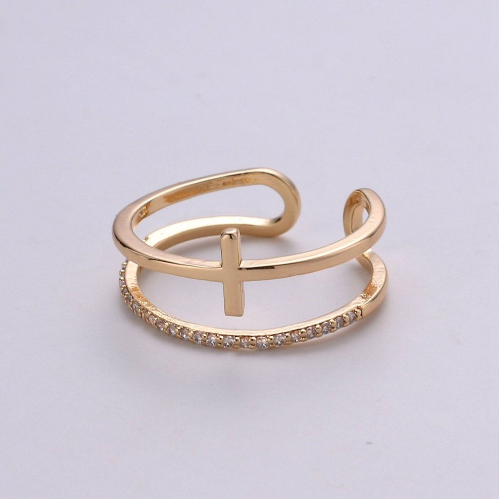 Side Cross Ring - Gold Cross Ring - Stacking Rings - Sideway Cross Ring - Cross Jewelry - Religious Jewelry - Sign Ring - Micro Pave ring R-060