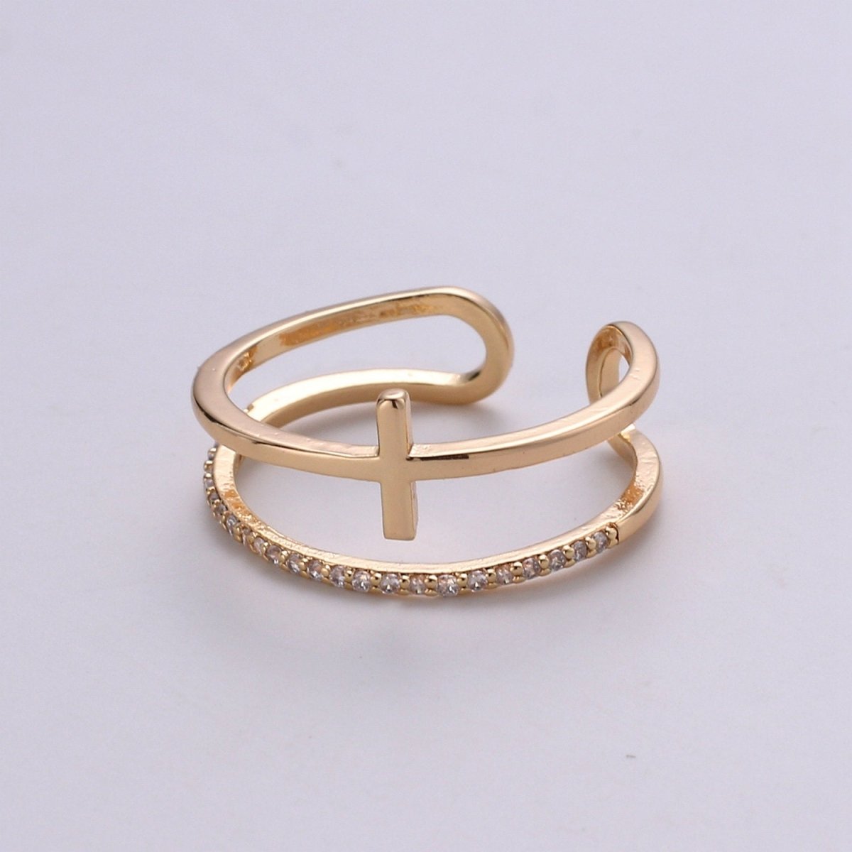 Side Cross Ring - Gold Cross Ring - Stacking Rings - Sideway Cross Ring - Cross Jewelry - Religious Jewelry - Sign Ring - Micro Pave ring R-060